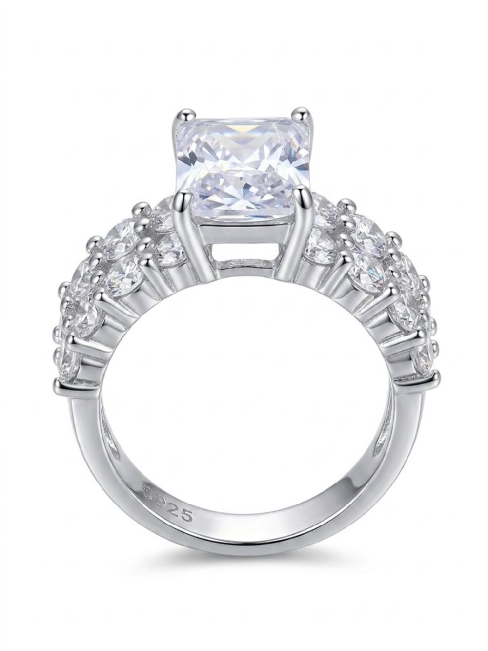 🌸Shiny Radiant Cut Zircon Silver Plated Beautiful Wedding Ring Set, UNVN12011
